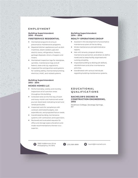 Building Superintendent Resume in Word, Pages - Download | Template.net