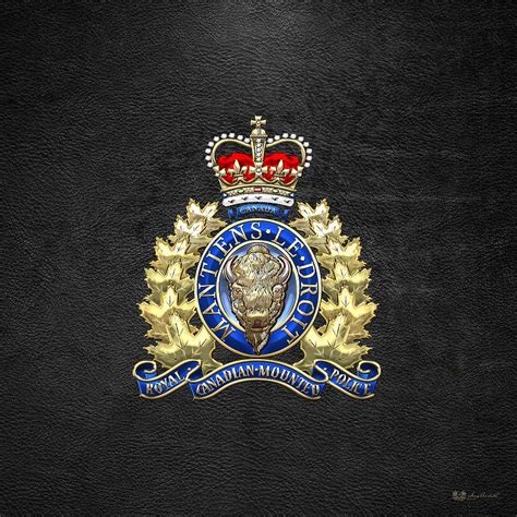 Royal Canadian Mounted Police - Rcmp Badge On Black Leather Digital Art by Serge Averbukh