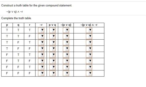 Construct A Truth Table For Each Compound Statement | Elcho Table