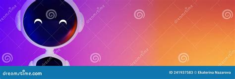 Black and White Round Robot Working on an Gradient Background Banner 3d Illustration Stock ...