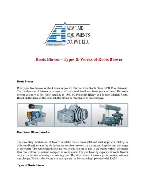 Roots blower types & works of roots blower www.acmeairequipments.com