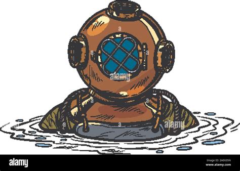 retro deep sea diver in metal helmet. isolate on white background. Pop art vector illustration ...