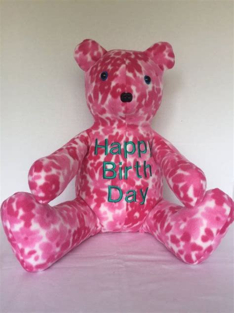 Happy Birthday Flowered Themed Pink Handmade Fleece Teddy Bear | Etsy | Happy birthday flower ...