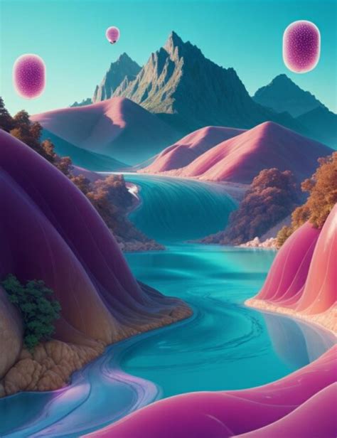 Premium AI Image | A surreal landscape of jelly with mountains valleys and rivers of different ...