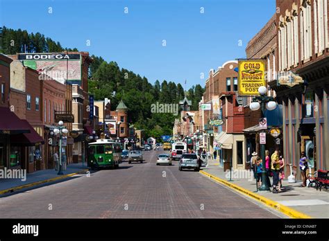 Shops and bars on Main Street in the historic town of Deadwood, South Stock Photo, Royalty Free ...