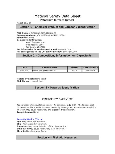 Potassium Formate MSDS | Dangerous Goods | Hazardous Waste