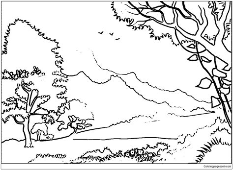 Forest Landscape Coloring Page - Free Printable Coloring Pages