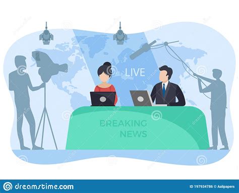 News Anchors Business People At Desk Silhouette Cartoon Vector | CartoonDealer.com #266805939