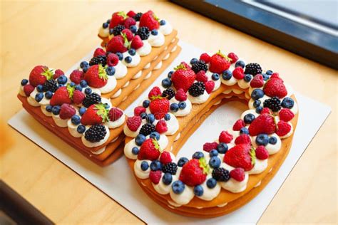 Cake with Berries in the Form of the Number Ten. Stock Image - Image of decoration, unusual ...