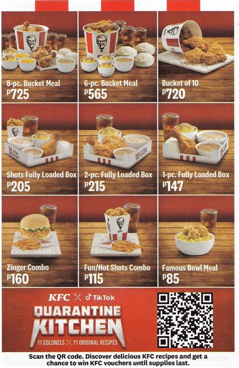 KFC Menu Flyer for Quarantine Kitchen's Chicken Sandwiches