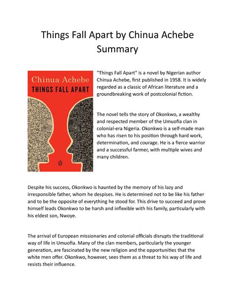 Things Fall Apart by Chinua Achebe Summary - Things Fall Apart by Chinua Achebe Summary "Things ...