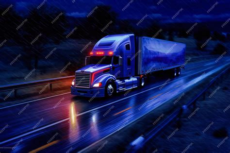 Premium AI Image | A semi truck driving on the roadway at night