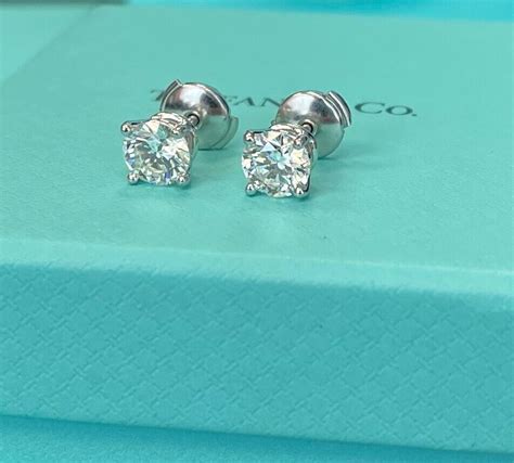 Tiffany & Co Platinum Diamond Solitaire Stud Earrings 2.24ct With Box ...