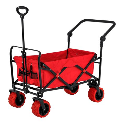 Red Wide Wheel Wagon All-Terrain Folding Utility Wagon Garden Cart ...