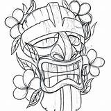 Tiki Coloring Pages Mask Printable Hawaiian Hut Koh Tattoo Totem Faces  sketch template