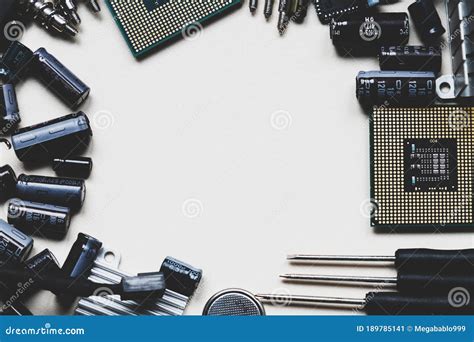 Top View of Computer Parts and Components on White Background with Copy ...