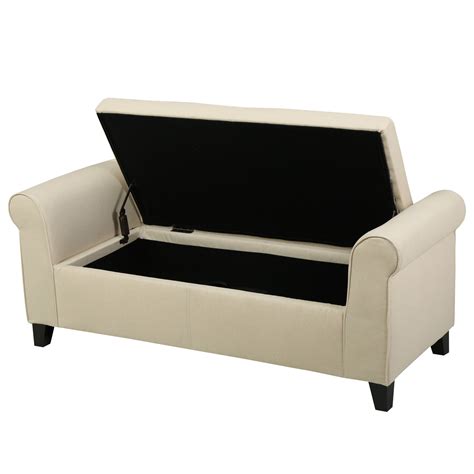 Danbury Beige Fabric Armed Storage Ottoman Bench - Walmart.com ...