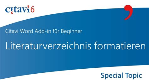 Citavi 6 Word Add-in: Literaturverzeichnis formatieren (2.13) - YouTube