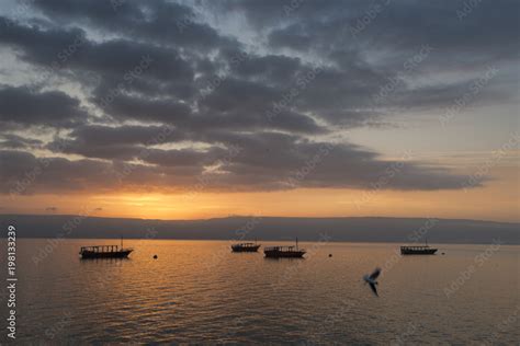 Sunrise over the Sea of Galilee Stock Photo | Adobe Stock