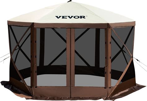 Vevor Camping Gazebo Tent 12' x 12' 6 Sided Pop Up Canopy Screen For 8 – FactoryPure