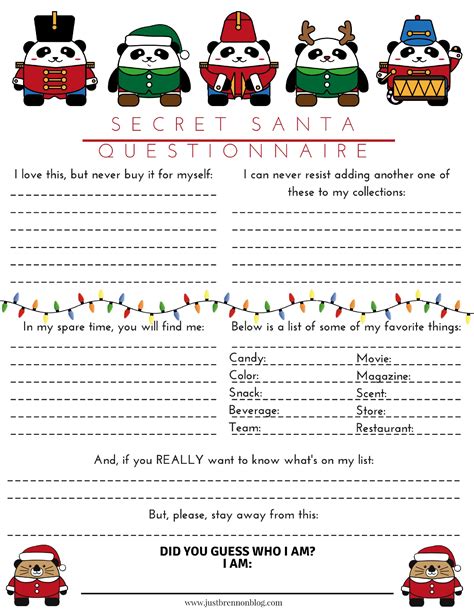 Secret Santa Questionnaire For Coworkers Free Printable