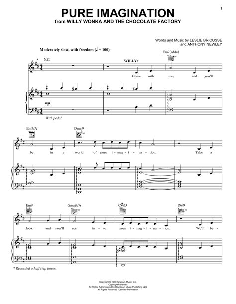 Pure Imagination by Willy Wonka & the Chocolate Factory Sheet Music for Piano, Vocal & Guitar ...