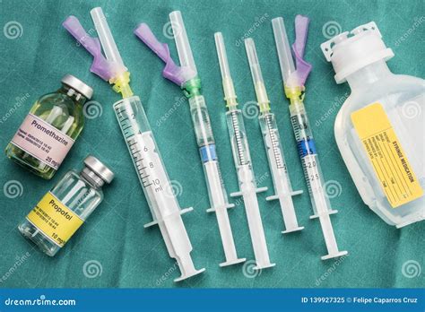 Diverse Medication In Glasses Monodose Along With Heparin Injectors In ...