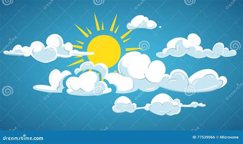 Blue Sky, Sun and White Clouds Vector Illustration Stock Vector ...