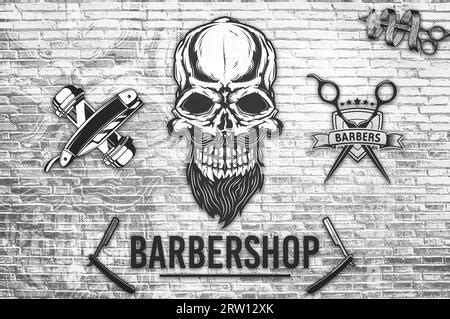 3D wallpaper barber shop is a special and unique .3D illustration Stock Photo - Alamy