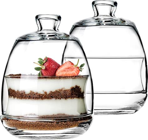 CRYSTALIA Glass Dessert Bowl With Lids Set of 2, 255ml 100%Lead Free Bonbon Jar Candy Bowls ...