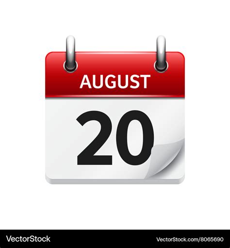 August 20 flat daily calendar icon date Royalty Free Vector