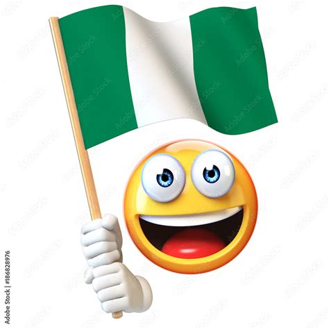 Emoji holding Nigerian flag, emoticon waving national flag of Nigeria 3d rendering Stock ...