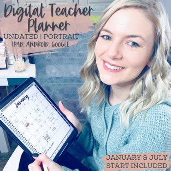 Digital Teacher Planner - iPad, tablet, edit Google Slides - Portrait - UNDATED