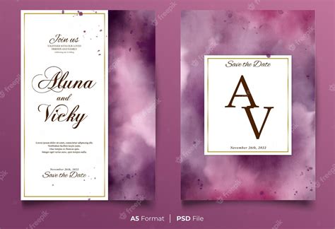 Premium PSD | Purple watercolor wedding invitation