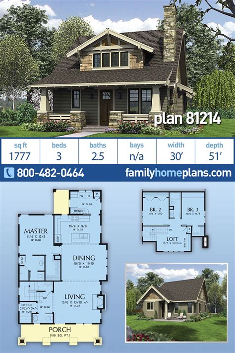 Bungalow, Cottage, Craftsman House Plan 81214 with 3 Beds, 3 Baths ...