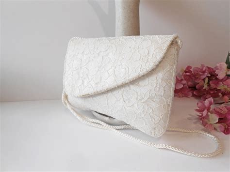 White Bridal Clutch Purse, Vintage White Lace Wedding Purse, White ...