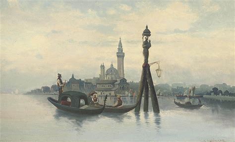 Karl Kaufmann (German, 1843-1901) | Gondolas moored before Venice | Old Master & British ...