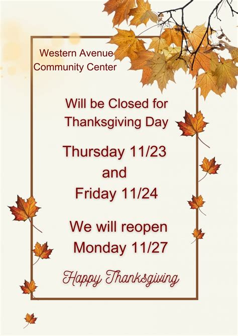 Announcement for Thanksgiving