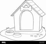 Doghouse And Bowls Of Water Dog Food Vector Black White  sketch template
