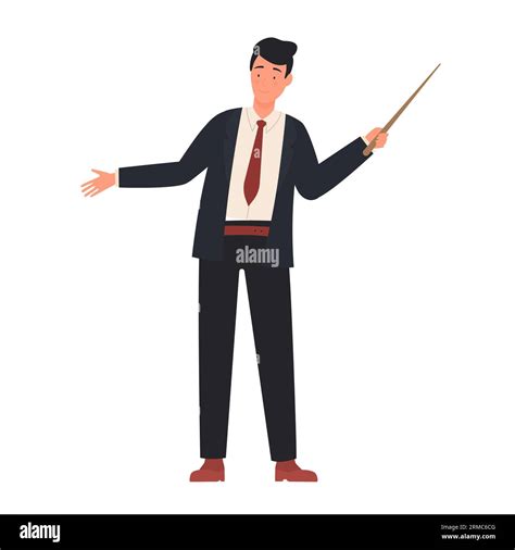 Teacher man pointing with stick. Teaching new lesson material vector illustration Stock Vector ...