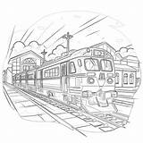 Train Station With Electric Locomotive coloring Page sketch template