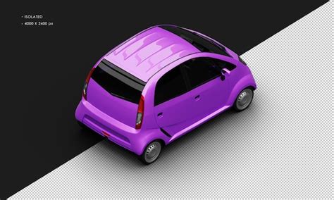 Premium PSD | Realistic isolated metallic purple mini small family city car from top right rear view