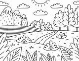 Cute Kids coloring Page Landscape With Clouds Mountains Field Road  sketch template