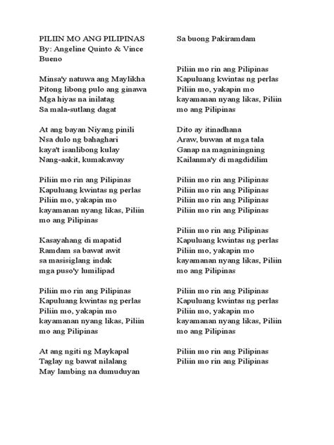 Angeline Quinto Piliin Mo Ang Pilipinas Lyrics