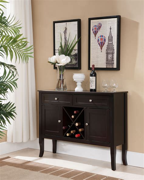 Eric Dark Cherry Wood Contemporary Wine Rack Buffet Display Console ...