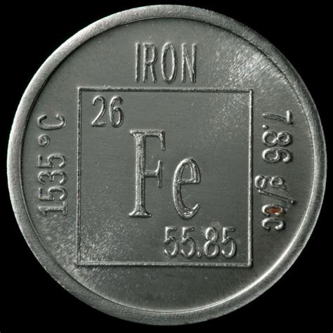 Element coin, a sample of the element Iron in the Periodic Table