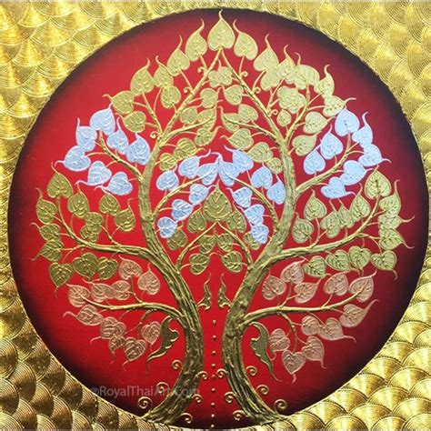 Beautiful Asian Bodhi Tree Painting | Royal Thai Art