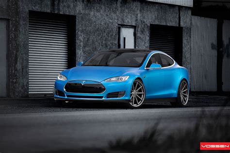 Breathtaking Blue Tesla Model S Enhanced With Beautiful Vossen Rims — CARiD.com Gallery