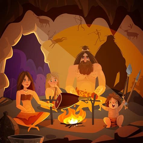 Caveman Family Cartoon Illustration Vector Illustration 2414682 Vector ...