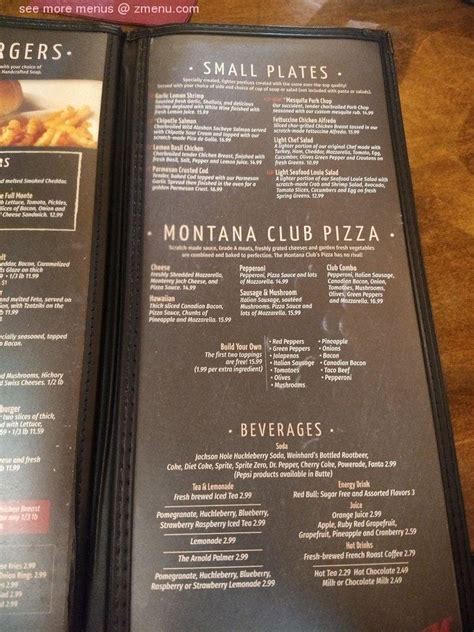 Menu at The Montana Club Restaurant, Kalispell, S Main St